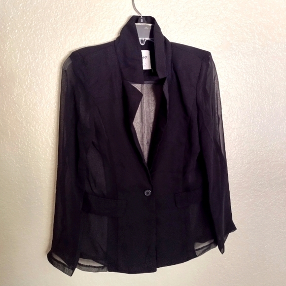 REPEAT sheer organza one buttoned black blazer sz M - Picture 1 of 9